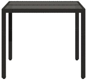 fekete polyrattan üveglapos kerti asztal 90 x 90 x 75 cm