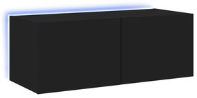 fekete fali TV-szekrény LED-világítással 80x35x31 cm