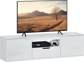 HOMCOM TV Szekrény Lowboard 2 Ajtóval, Fiókkal, 160 cm Hosszú TV Állvány 65 Hüvelykes TV-hez, TV Tábla Kábeltartóval a nappaliba, Fehér | Aosom