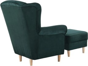 Füles fotel puffal, szövet smaragd, ASTRID