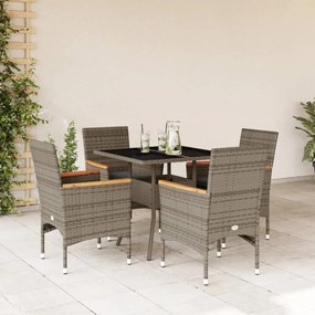 5 részes szürke polyrattan/üveg kerti étkezőgarnitúra párnával