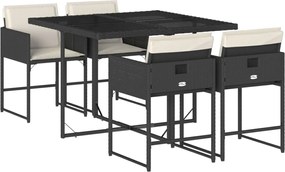 vidaXL 5 részes fekete polyrattan kerti étkezőgarnitúra párnákkal