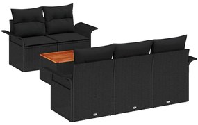 vidaXL Kerti Kanapé Szett párnával 6 pcs Fekete polirattan