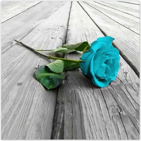 Poszterek 100x100 Kék rózsa a deszkákon