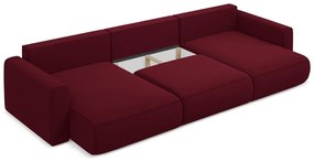 Borvörös bársony kinyitható-tárolóhelyes (U alakú) sarokkanapé Kapua – Makamii