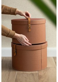 Barna fedeles dekoratív karton tárolódoboz szett 2 db-os ø 37,5x25 cm Rut Restore Paper Laminate – Bigso