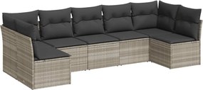 vidaXL 7 részes világosszürke polyrattan kerti ülőgarnitúra párnákkal