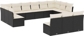 vidaXL 13 részes fekete polyrattan kerti ülőgarnitúra párnákkal