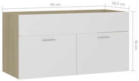 fehér és sonoma tölgy szerelt fa mosdószekrény 90x38,5x46 cm