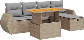 vidaXL 6 részes bézs polyrattan akácfa kerti ülőgarnitúra párnával
