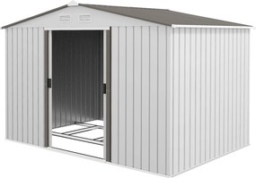 Outsunny Kertiszerszám Tároló 5 m² Alapzattal, 4 Szellőzőnyílással és 2 Csúszó Ajtóval, Acél Kerti Szerelő Conténer, 277x195x192 cm, Ezüst | Aosom
