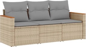 vidaXL 3 részes bézs polyrattan kerti ülőgarnitúra párnákkal