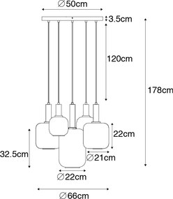 Függőlámpa fekete arannyal és füstüveggel, 5 PUCC izzóval - Zuzanna