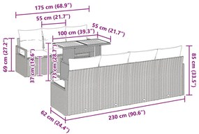 8 darabos kerti kanapé szett párnákkal, fekete poli rattan akáccal, 2 személyes kerti kanapé párnákkal, fekete poli rattan
