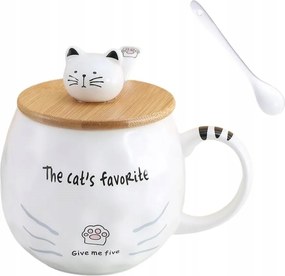 Kerámia bögre kanállal tetővel Kávésbögre kávéhoz, teához, tejhez, nagy, 400 ml