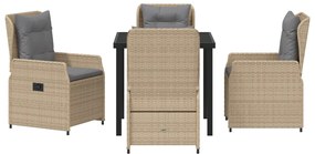5 Darabos Kerti Étkező Garnitúra Bézs Poli Rattan, Asztal Fekete 80x80x73 cm Edzett Üveg