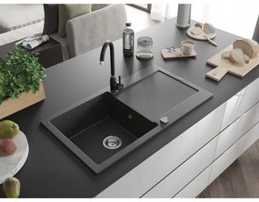 Mexen Leo, gránit mosogató 900x500x190 mm, 1 kamrás és fekete Telma csaptelep, fekete foltos, 6501-76-670200-70