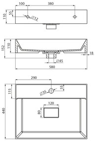 Sapho - GODIVA ráültethető mosdó 58x44 cm márvány/fehér