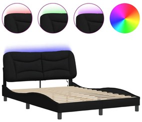 fekete szövet ágykeret LED-es matrac nélkül 140x200 cm
