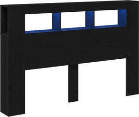 vidaXL LED ágytámla Musta tammi 160 x 18,5 x 103,5 cm Faanyag