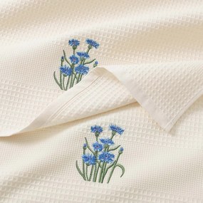 Goldea hímzett waffle konyharuha - búzavirág krémszínű alapon 50 x 70 cm