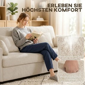 HOMCOM Kanapé, 3 személyes, bársony kárpitozással, 4 párna, 211,5 x 85 x 90 cm, bézs