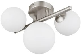 Globo 56140-3W Mennyezeti lámpa fém nikkel matt, üveg fehér, HxSzxM: 280x210x190mm, üveg átmérő: 2x10cm, 1x12cm, benne 3x G9 LED 3.5W 230V, 350lm forrás, 80lm kimenet, 3000K