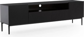 Nicole TV-szekrény 200 cm nyitott polccal és fiókokkal - fekete matt / fekete lábak