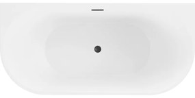 Mexen Oval, szabadon álló fali kád 180 x 80 cm, fehér-fekete, fekete matt túlfolyó, 52671808075-70