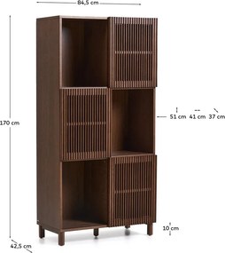 Sötétbarna könyvespolc tolóajtóval, diófa dekorral 84,5x170x42,5 cm Beyla – Kave Home