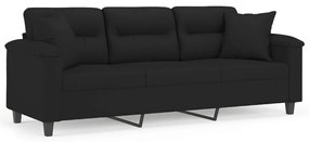 3 személyes fekete mikroszálas szövetkanapé párnákkal 180 cm