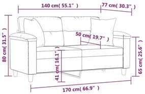 2 személyes sötétszürke mikroszálas szövetkanapé párnával 140cm