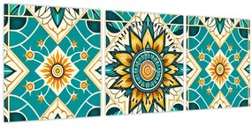 Kép - Türkiz minta (órával) (90x30 cm)