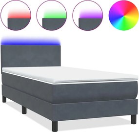 vidaXL sötétszürke bársony rugós és LED-es ágy matraccal 80x220 cm