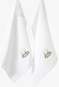 Goldea karácsonyi hímzett waffle konyharuha - adventi koszorú fehér alapon 50 x 70 cm