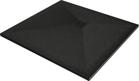 Mexen Stone+ 80 x 80 cm-es négyzet alakú kompozit zuhanytálca, fekete, fekete burkolattal - 44708080-B