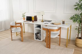 Íróasztal Twin Study Desk - Fehér, Arany