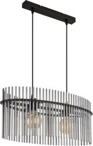 Globo 15698H3 Függőlámpa, fém fekete matt, füstszínű üvegrudak, kábel PVC fekete, magassága rövidíthető, HxSzxM: 600x230x1400mm, 2x E27 60W 230V izzók nélkül
