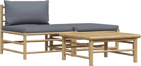 vidaXL 3 részes bambusz kerti bútorszett sötétszürke párnákkal