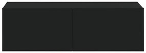 2 db fekete szerelt fa fali TV-szekrény 100 x 30 x 30 cm