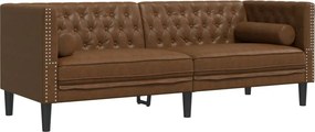 vidaXL 3 személyes barna műbőr Chesterfield kanapé hengerpárnákkal