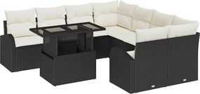 vidaXL Kerti Kanapé Szett tárolóval 9 pcs Fekete polirattan