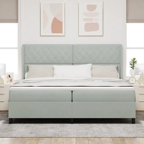 Boxspring Ágy Matresszel &amp; LED Fény Szürke 200x200 cm Bársony