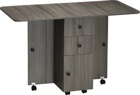 HOMCOM Összecsukható Konyhaasztal - Összecsukható Étkezőasztal 2 Összecsukható Tálcával, 2 Fiókkal, 1 Szekrénnyel és 1 Tárolópolccal - 120 x 60 x 76.5
