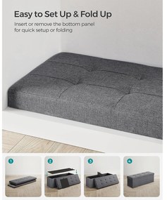 Puff 110x38x38 cm, tároló ottomán pad, 120 l, sötétszürke