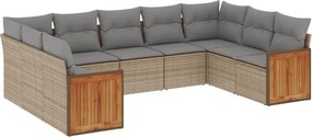 vidaXL 9 részes bézs polyrattan kerti ülőgarnitúra párnákkal