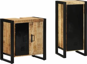 vidaXL Fürdőszoba bútor szett 2 pcs Barna és fekete Tömör Mangófát