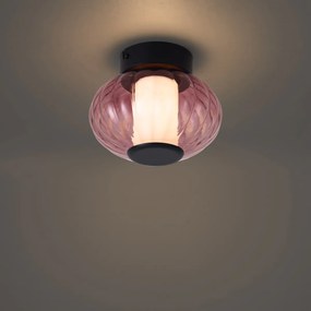 Design mennyezeti lámpa fekete 18 cm lila üveggel, LED-del, 3 lépésben szabályozható - Margherite