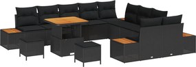 vidaXL Kerti Kanapé Szett párnával tárolóval 13 pcs Fekete Poli rattan