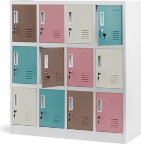 Fémszekrény óvodai öltözőkbe OLA, 1090 x 1200 x 450 mm, szürke-pasztellszín